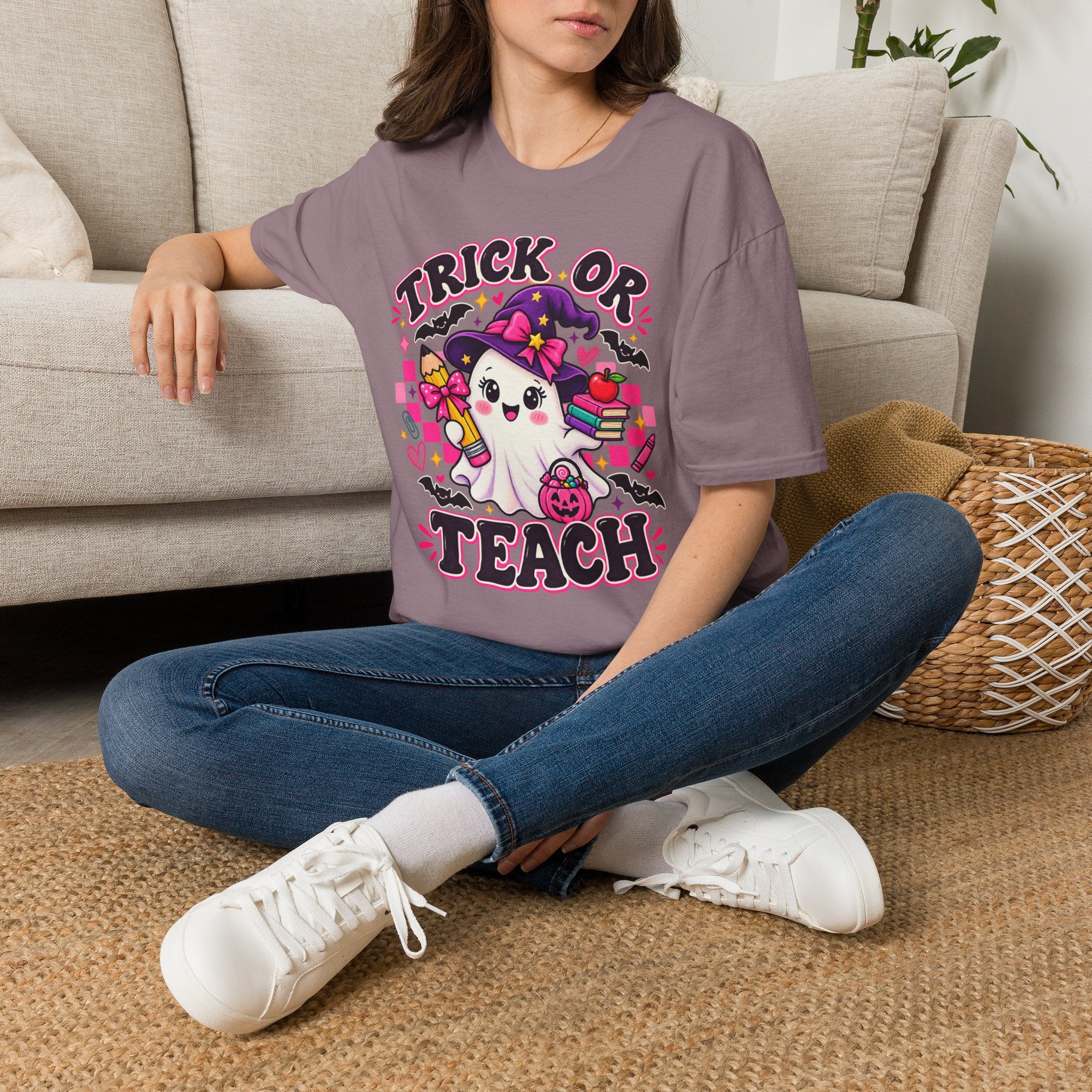Trick or Teach T-Shirt — Cute Witch Ghost Teacher Halloween Tee