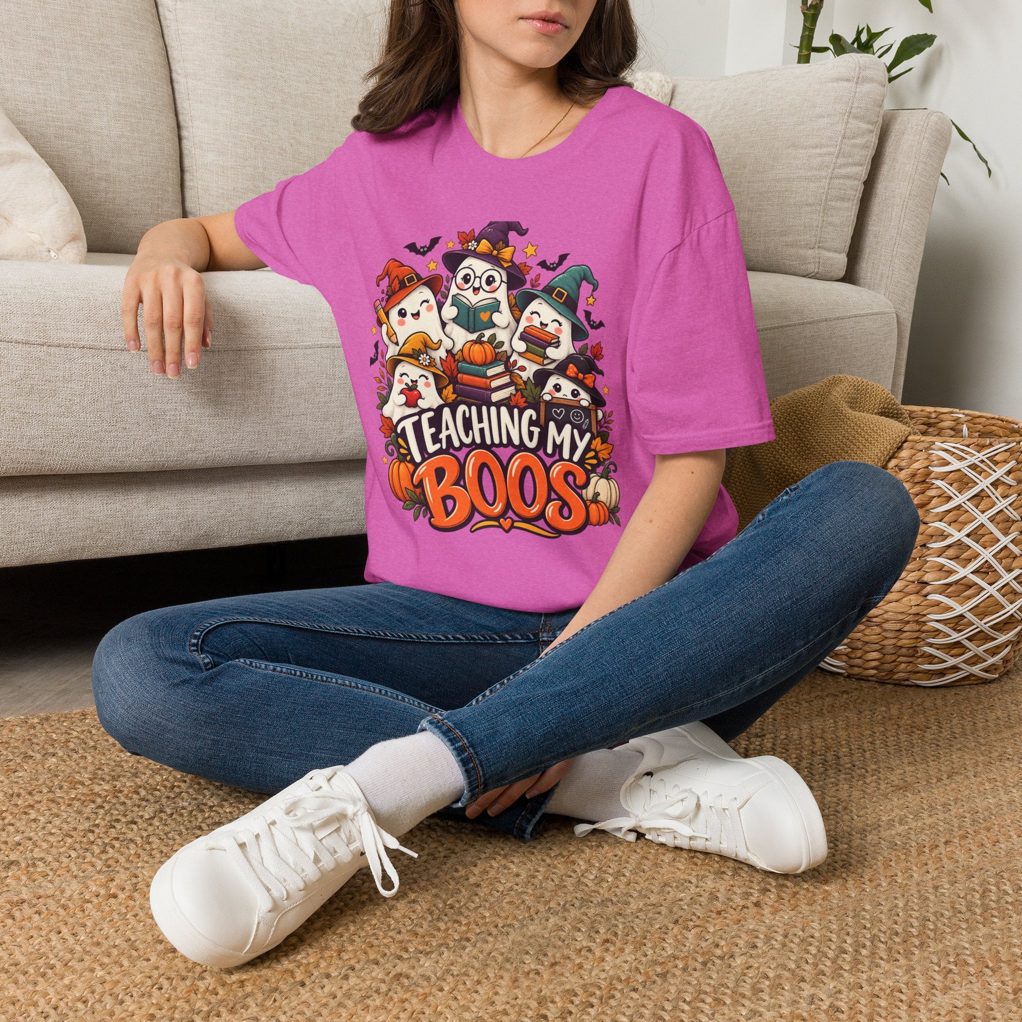 Halloween Teacher T-Shirt — "Teaching My Boos" Cute Ghosts & Pumpkins Tee