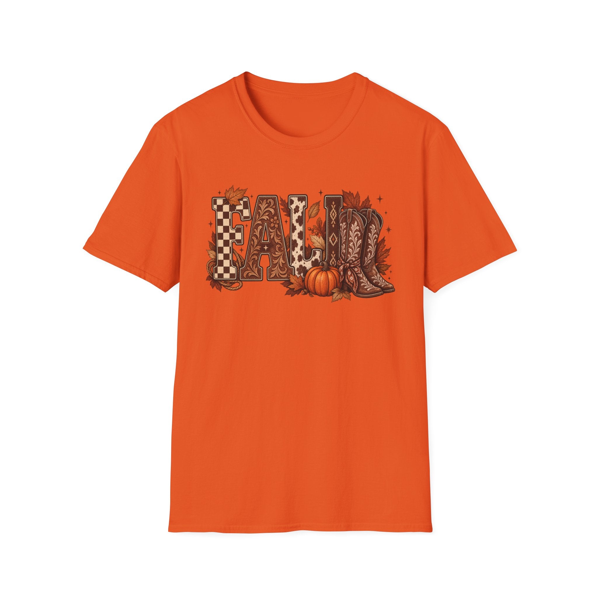Fall Graphic T-Shirt — Pumpkin & Cowgirl Boots Autumn Tee