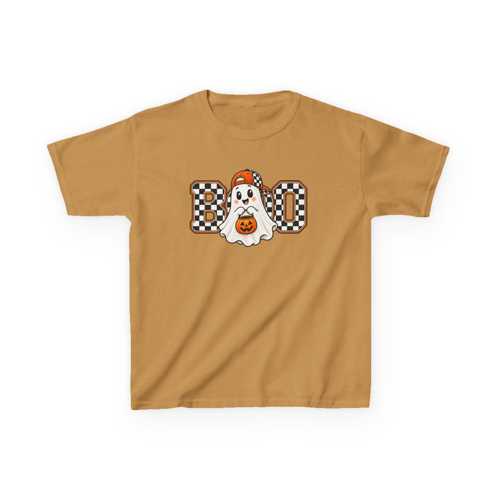 Kids (hat) Halloween 'Boo' Ghost T-Shirt — Checkered Pumpkin Costume Tee