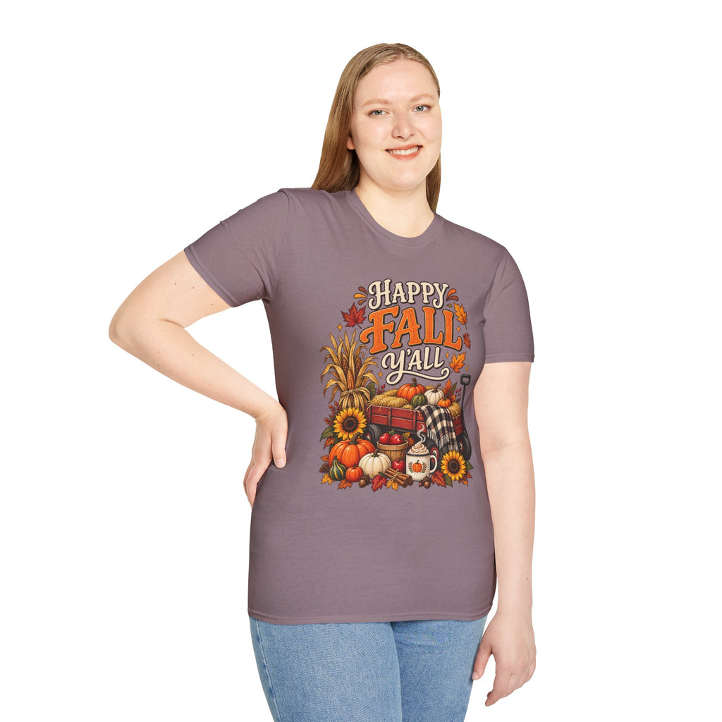 Happy Fall Y'all T-Shirt — Autumn Pumpkin & Sunflower Tee