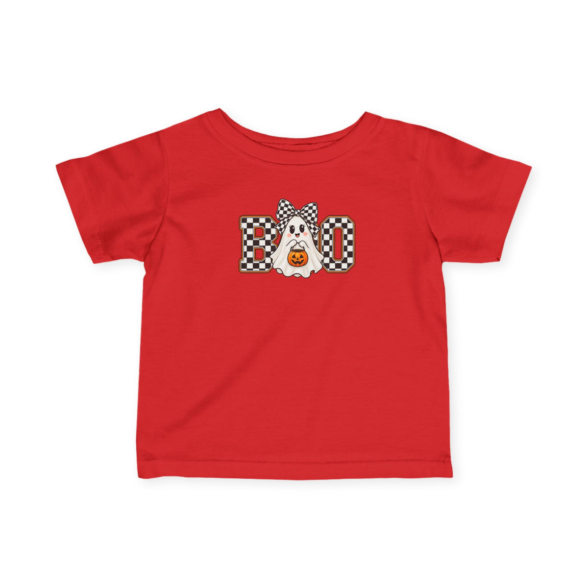 Infant Tee — 'BOO' Checkerboard Ghost Halloween Shirt for Baby