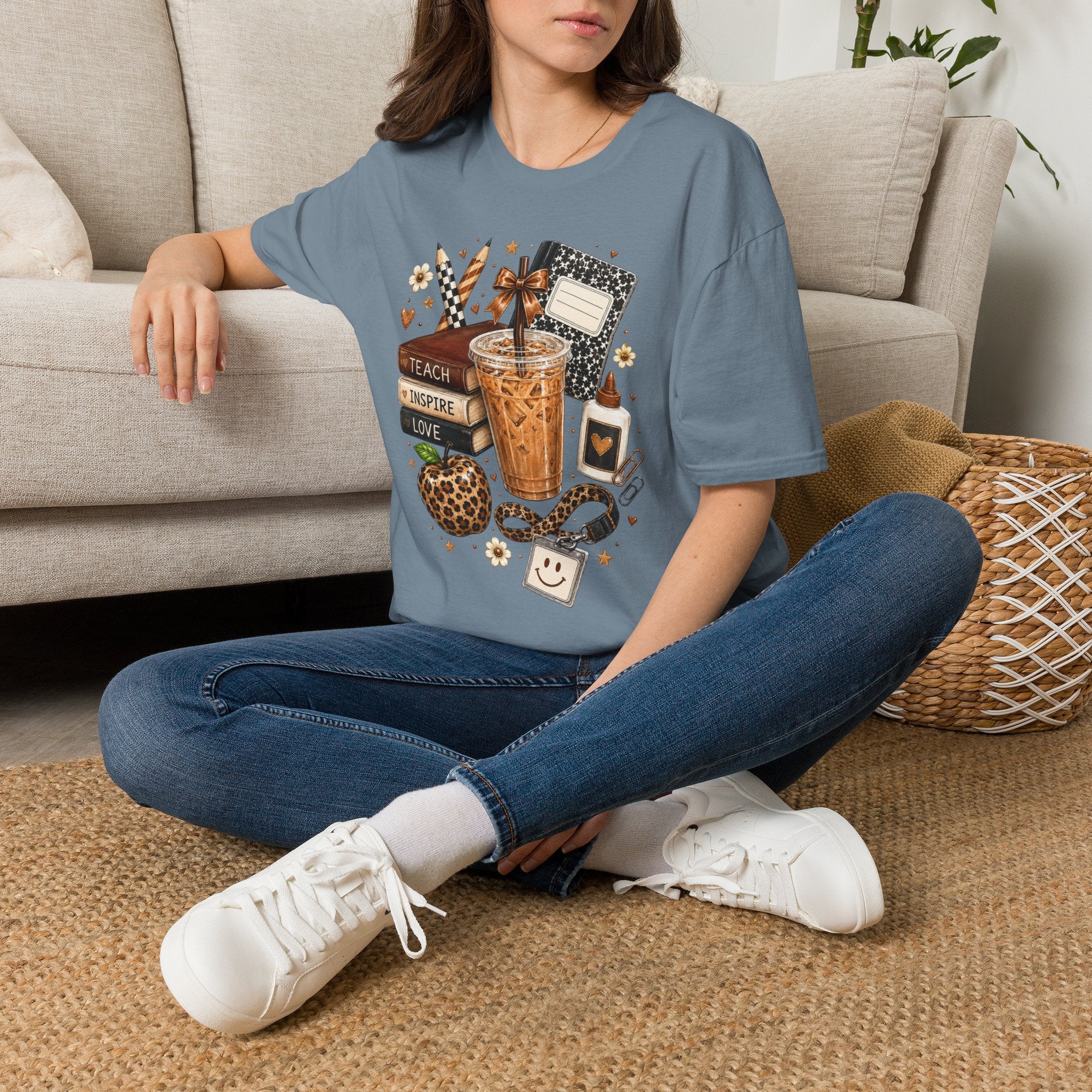 Teacher Coffee & Planner T‑Shirt — Teach Inspire Love Design